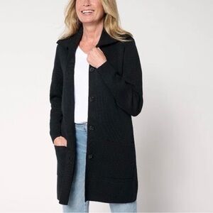 DENIM & CO Women's Black Button-Up Sweater